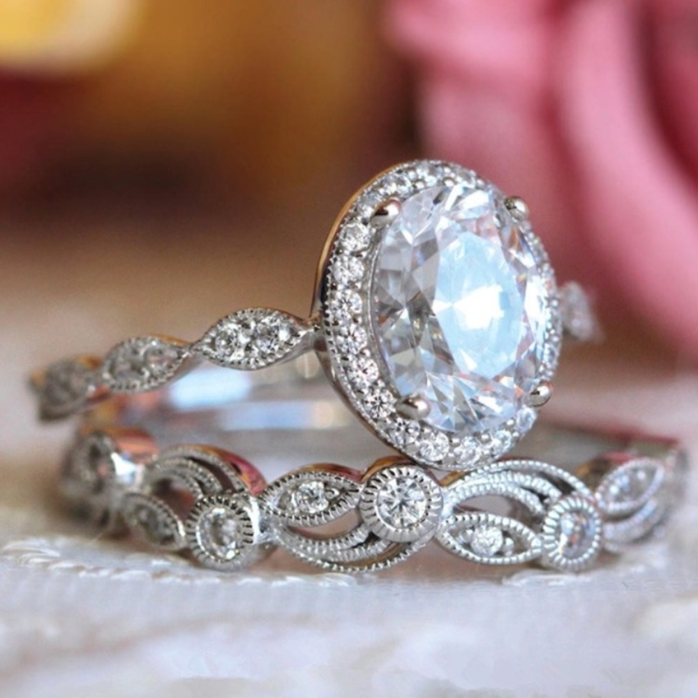 💎Vintage Style White Sapphire Silver Set💎